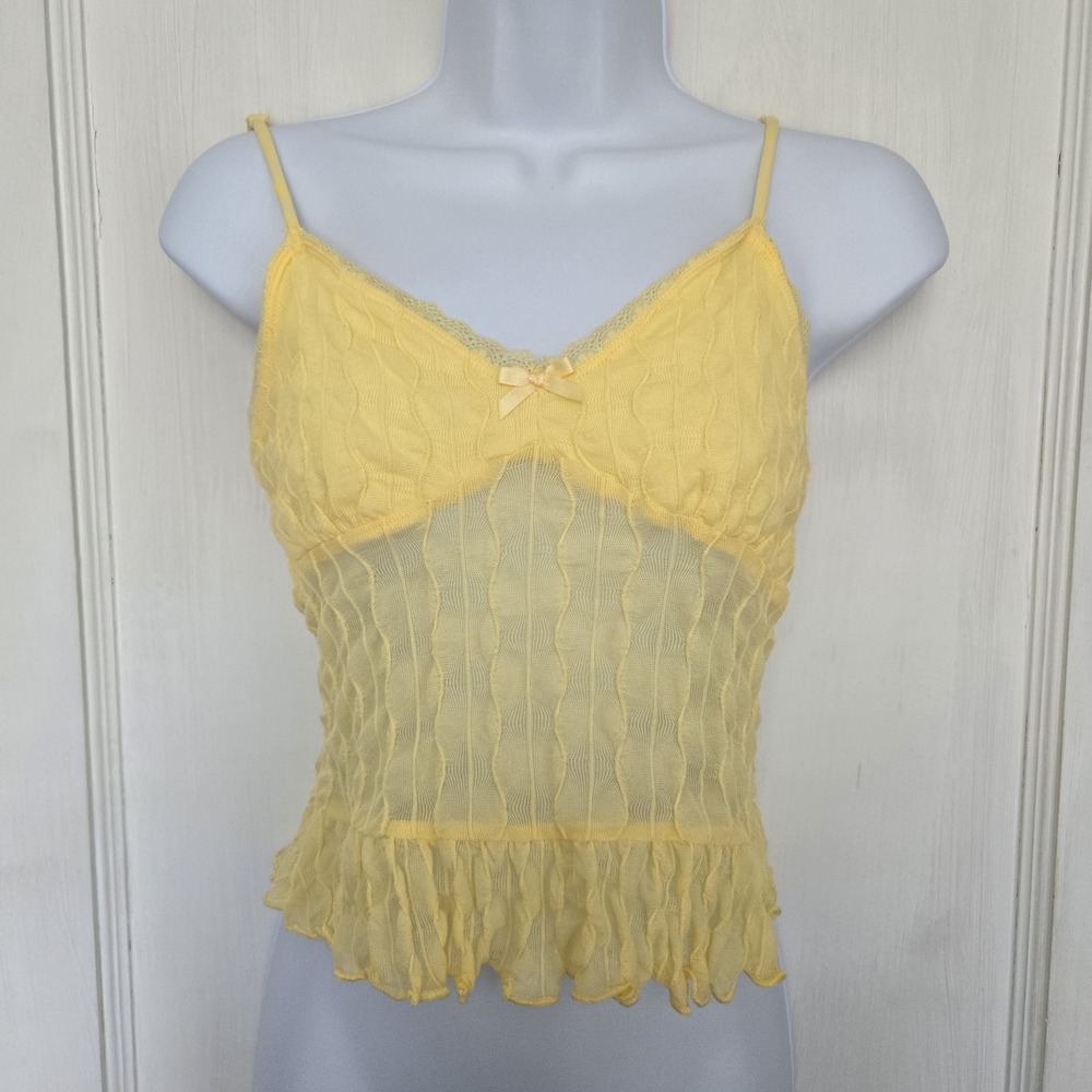 Heart & Hips Junior's Camisole Top Yellow W/ Thin Adjustable Straps Size Large